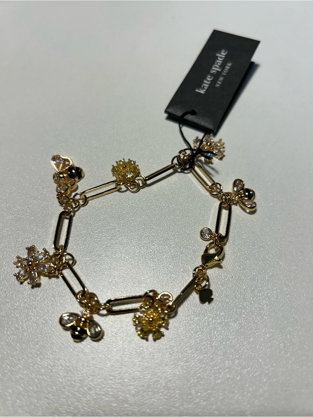 NWT Kate Spade All Abuzz Charm Bracelet Gold Flowers Bee